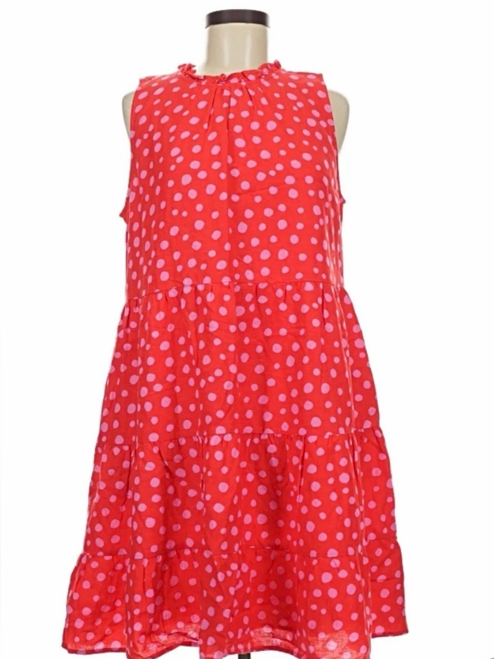 LOFT Red Dress with Pink Polka Dots Size M EUC